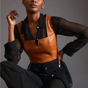 Anthropologie Maeve Tan Leather Vest